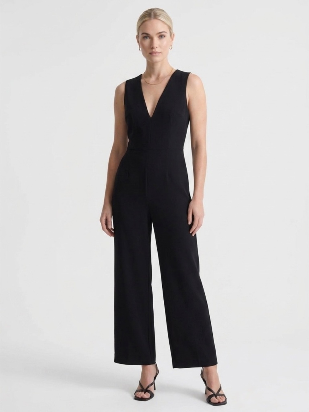 Aritzia Babaton Black Sleeveless V-Neck Wide-Leg Jumpsuit – Size 00